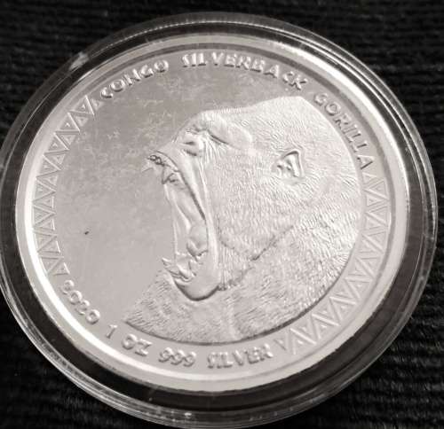 2020 Congo Republic 1oz Silver 5000 Franc Silverback Gorilla coin