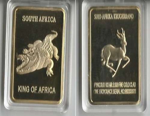 Bargain King of Africa and Krugerrand Gold Clad Bar one Troyounce.999 Fine Gold