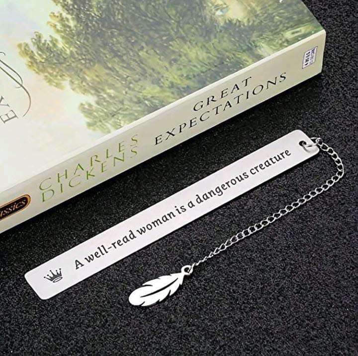 Stainless steel bookmark.