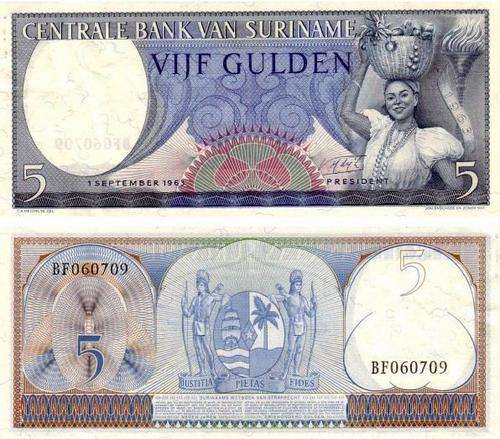 SURINAME 5 GULDEN P-120 UNC GEM BANKNOTE 1963