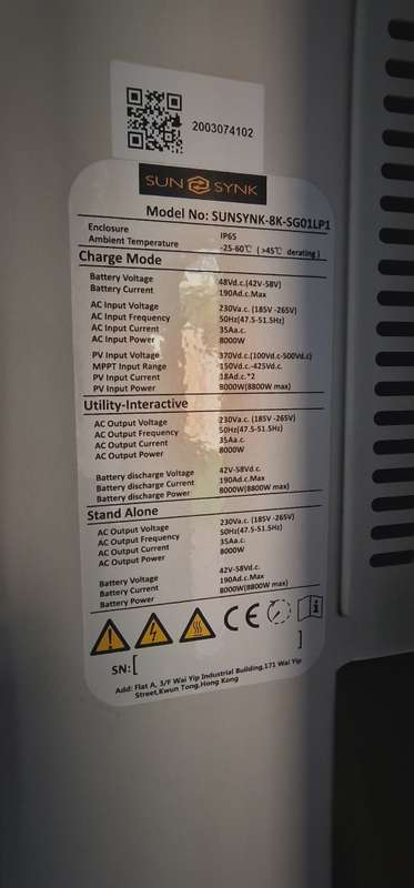 Sunsynk 8 KW inverter - used for 2 years