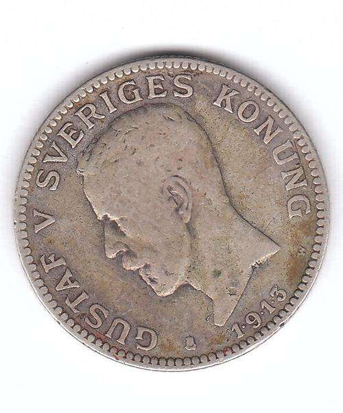1913 GUSTAV V 1 KRONA SWEDEN .800 SILVER [SCARCE] CRAZY R1***