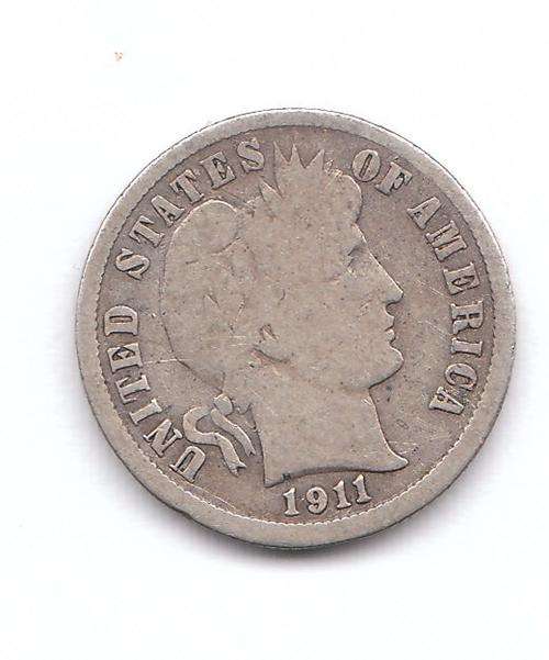 1911 (S) UNITED STATES SILVER BARBER DIME
