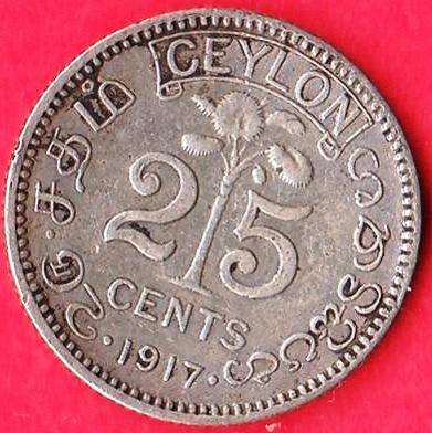 1917 CEYLON 25 CENTS #.800 SILVER#