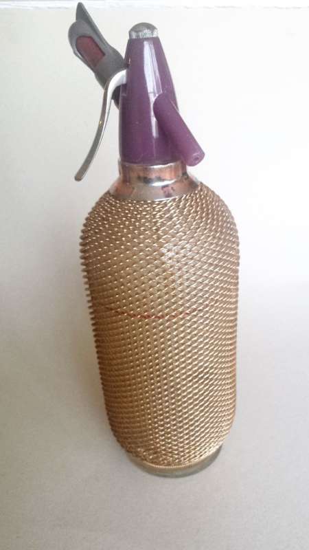 Vintage Soda Syphon, Complete, gold mesh
