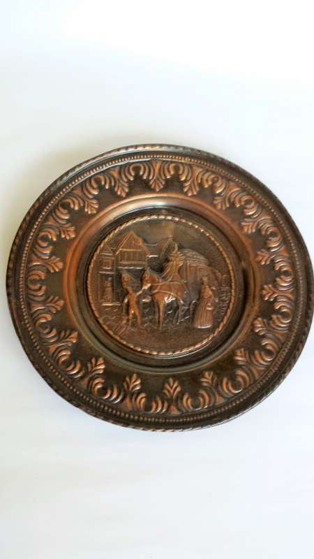 Copper Wall Plate with Village theme, D - 29.5cm