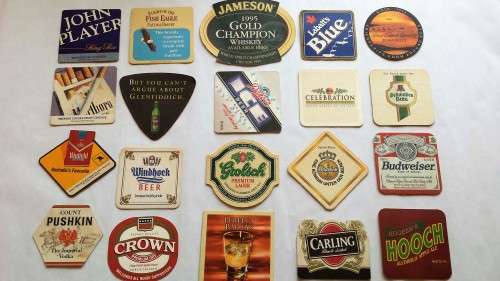 Various Coasters x 20, Beer, Whiskey, Cigarettes
