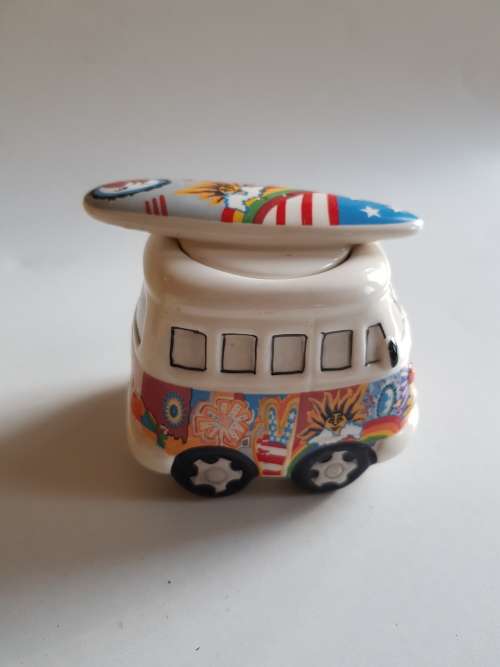 WV Kombi with Surfboard, Porcelain Salt Shaker