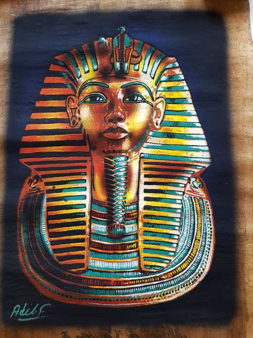 2 Pieces Egyptian Art Papyrus Painting, Signed with certificate, 60cm x 43cm