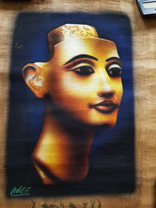 2 Pieces Egyptian Art Papyrus Painting, Signed with certificate, 60cm x 43cm