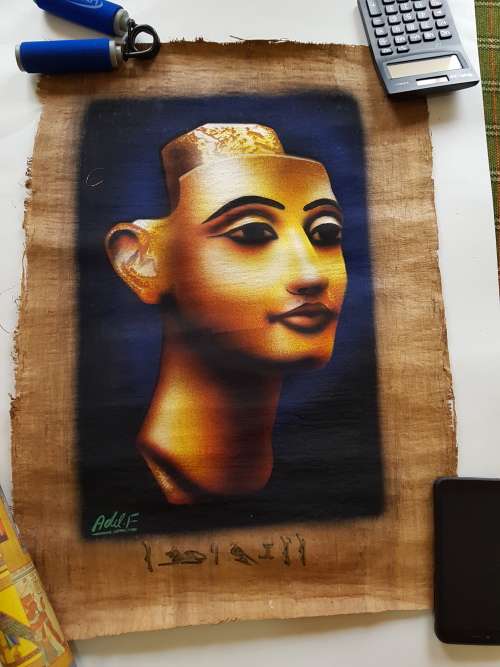 2 Pieces Egyptian Art Papyrus Painting, Signed with certificate, 60cm x 43cm