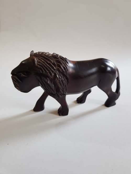 Wood Carved Lion Figurine, Solid Wood