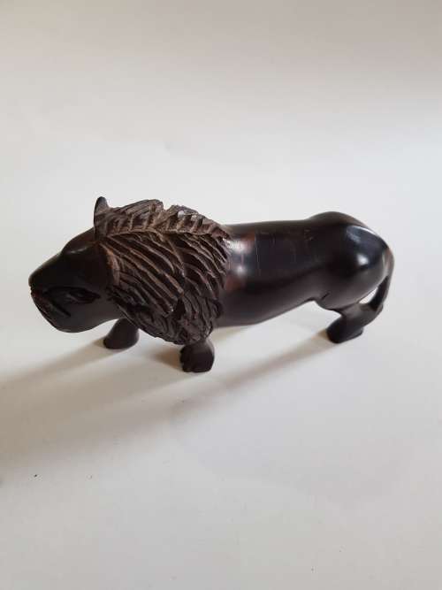 Wood Carved Lion Figurine, Solid Wood