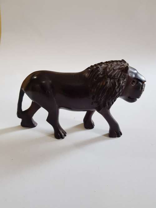Wood Carved Lion Figurine, Solid Wood