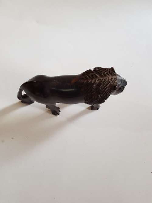 Wood Carved Lion Figurine, Solid Wood