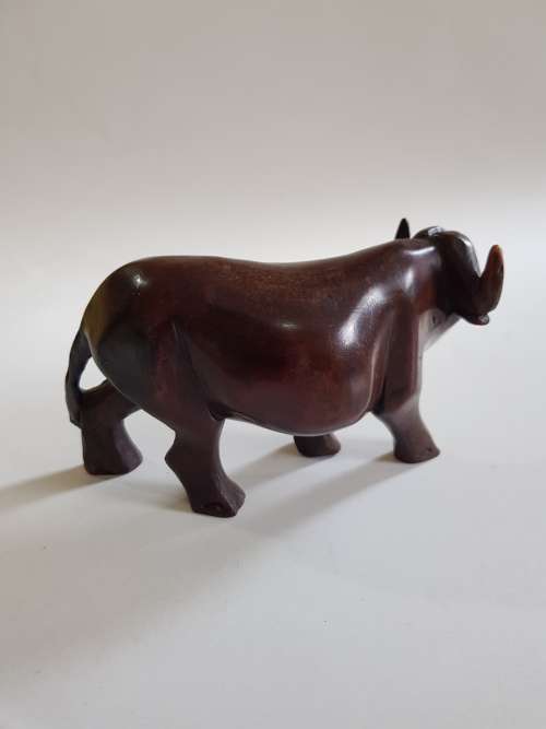 Wood Carved Buffalo Figurine, Solid Wood