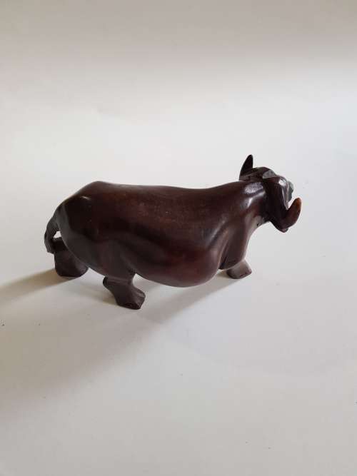 Wood Carved Buffalo Figurine, Solid Wood
