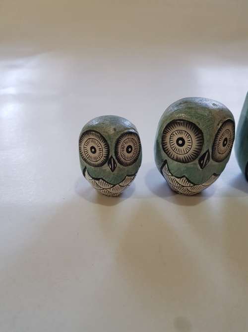 Trio of Wooden Owls
