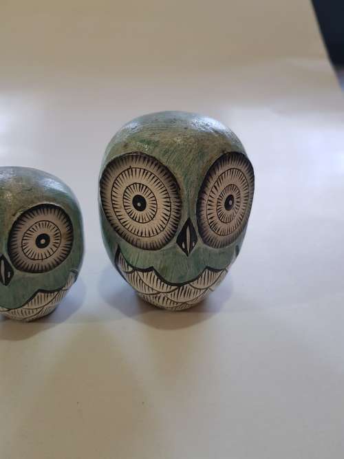 Trio of Wooden Owls