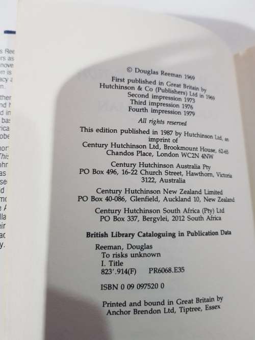 Douglas Reeman, To Risks Unknown, Hardcover