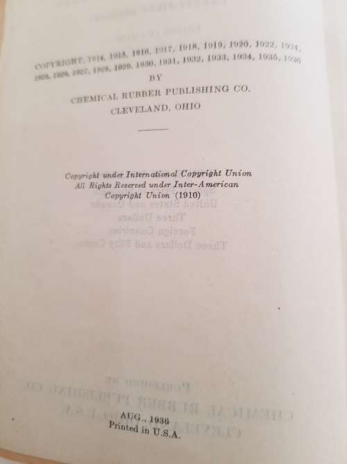 Handbook of Chemistry and Physics, 21st Edition, 1936