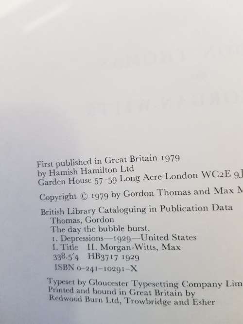 The Day The Bubble Burst by Gordon Thomas Max Morgan-Witts