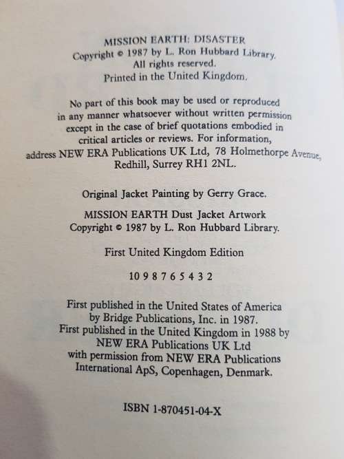 Disaster, Mission Earth Vol. 8 by L. Ron Hubbard, 1st UK Edition, 1987, Hardcover