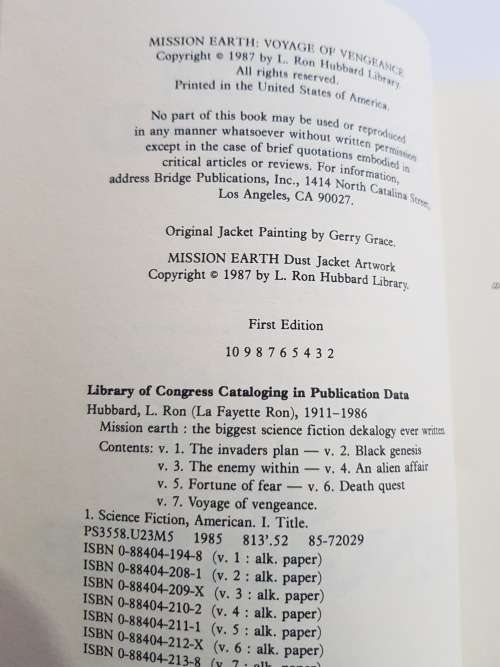 Voyage of Vengeance, Mission Earth Vol. 7 by L. Ron Hubbard, First Edition, Hardcover, 1987