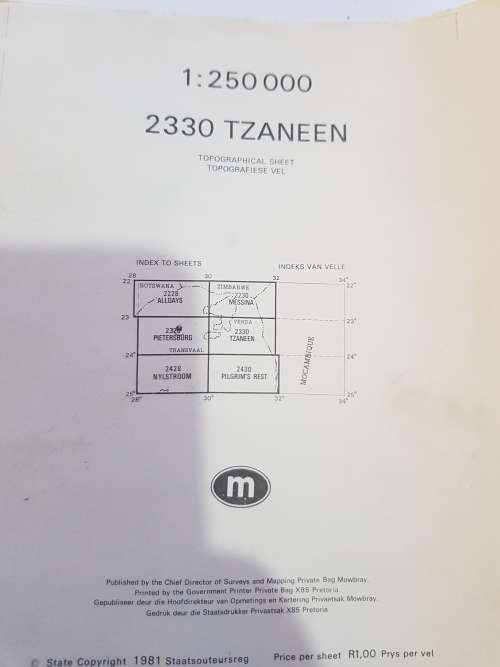 Map 2330 Tzaneen, 1:250 000, 1981