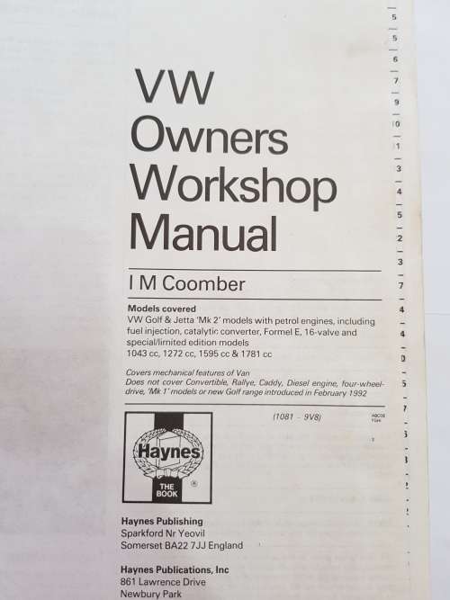 VW Golf and Jetta 1984-1992 Workshop Manual, Haynes