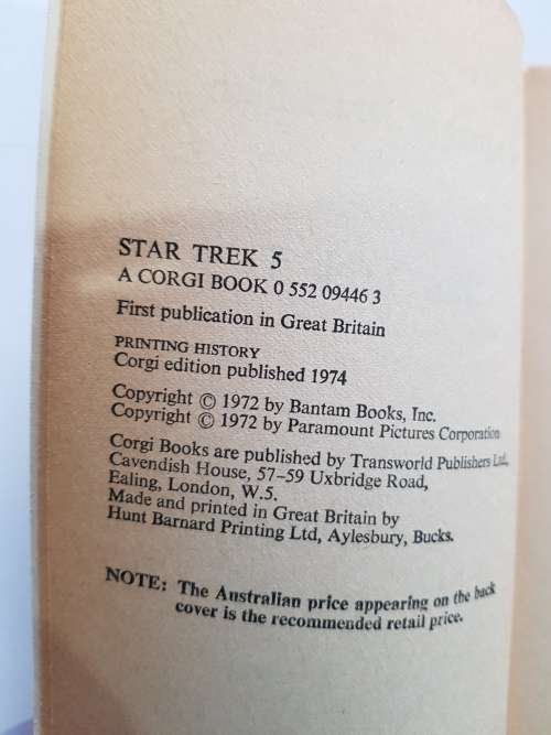 Star Trek 5, adapted by James Blish, Corgi, 1974