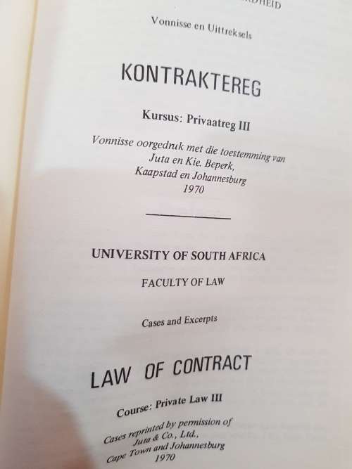 Law of Contract, Cases, University of South Africa, 1970, Kontraktereg, Vonnisse