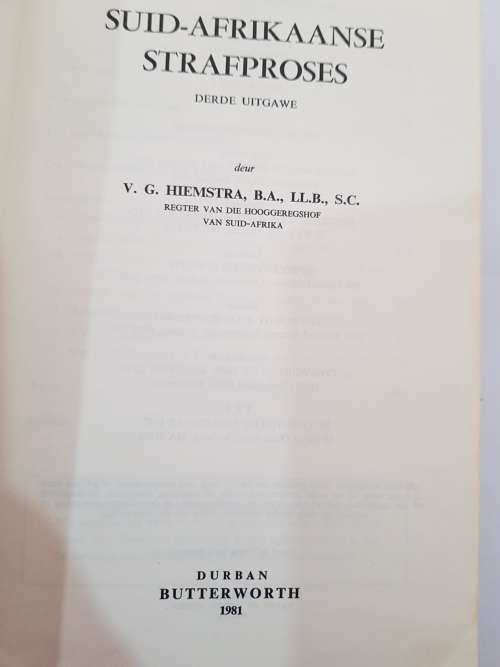 Suid-Afrikaanse Strafproses, Derde Uitgawe deur V.G. Hiemstra, 1981