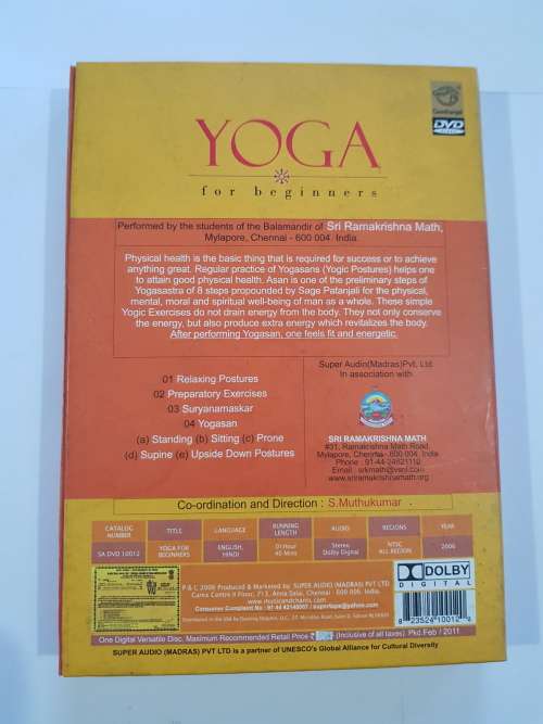Yoga for Beginners, Sri Ramakrishna Math, Chennai, India, DVD