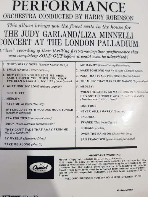 Judy Garland and Liza Mannelli, Last Performance, Double LP, VG+