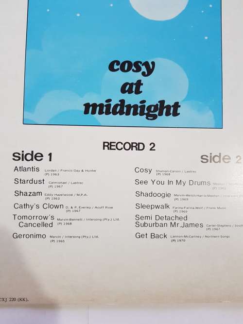 The Shadows, Cosy at Midnight Double LP, VG+