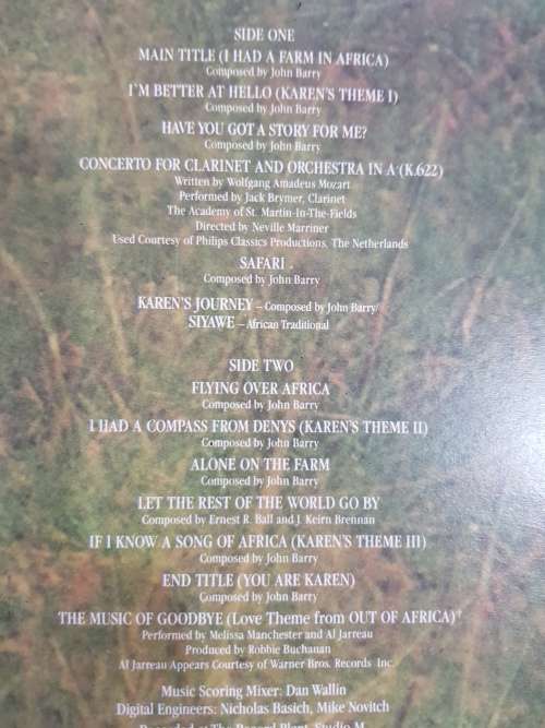 Out of Africa, Motion Picture Soundtrack LP, VG+