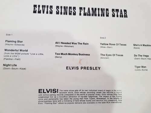 Elvis Presley, Elvis Sings Flaming Star LP, VG