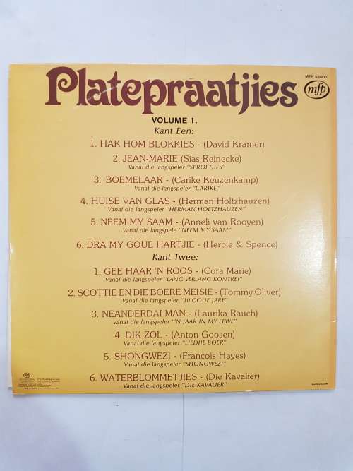 Platepraatjies Volume 1 LP, VG+