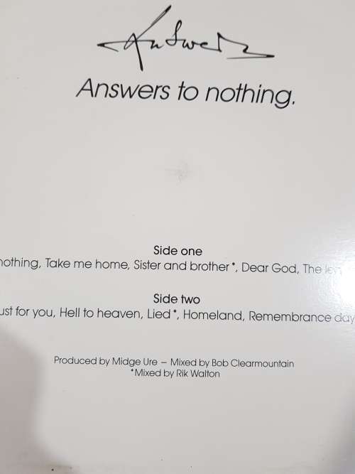 Midge Ure, Answers To Nothing LP, VG+
