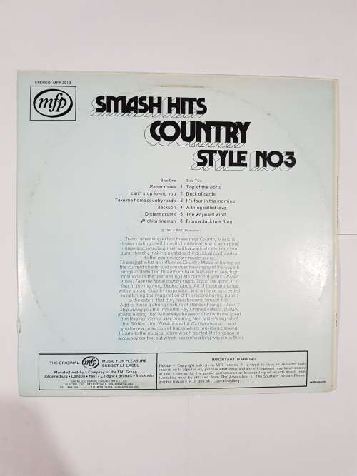 Smash Hits Country Style No. 3 LP, VG
