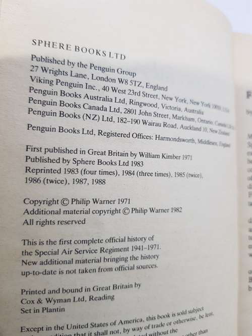 The SAS, The Official History by Philip Warner