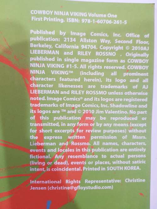 Cowboy Ninja Viking Volume 1, Lieberman, Rossmo, Graphic Novel, Comic Book
