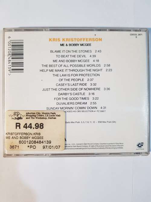 Kris Kristofferson, Me And Bobby McGee CD