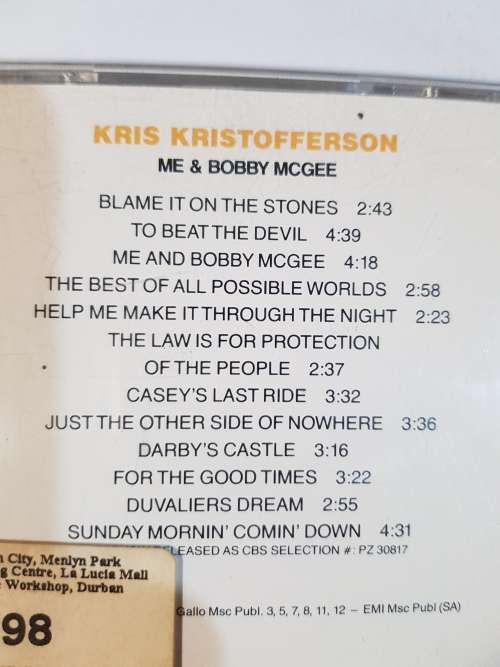 Kris Kristofferson, Me And Bobby McGee CD