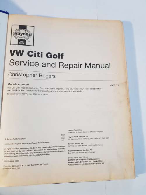 VW Citi Golf 1983-1997 Service and Repair Manual, Haynes