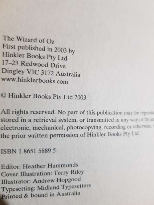 F.L. Baum, The Wizard Of Oz, Hardcover