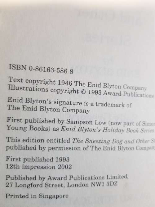 Enid Blyton, The Sneezing Dog and Other Stories, Hardcover