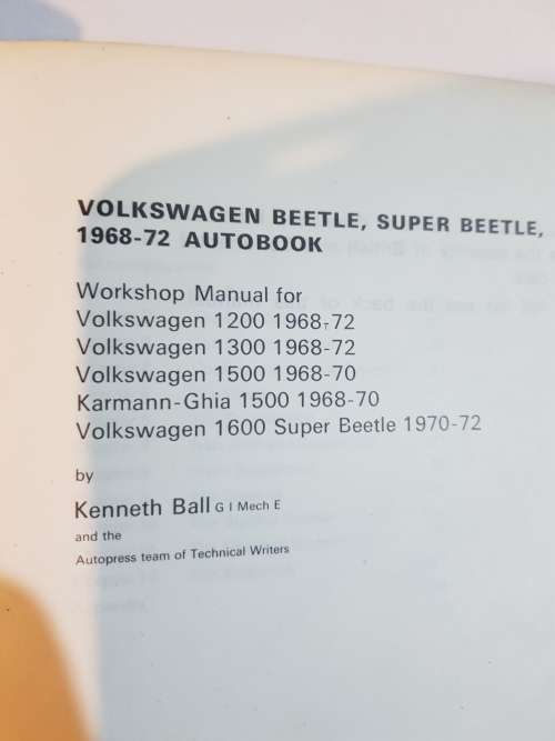 VW Volkswagen 1200, 1300, 1500, 1600 Beetle, Karmann Ghia 1968-72 Workshop Manual