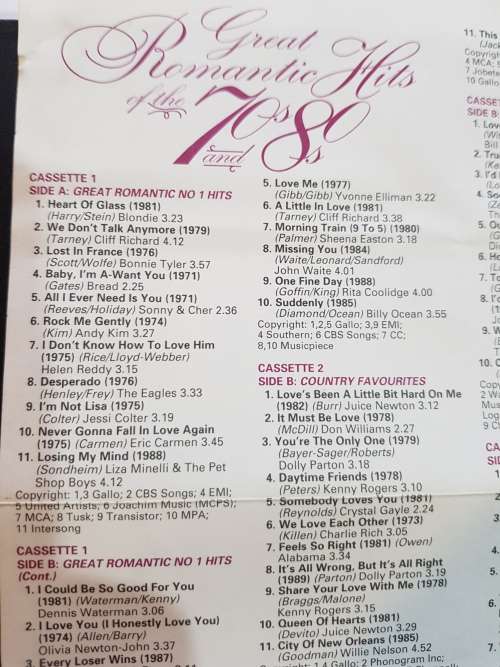 Great Romantic Hits of the 70`s and 80`s, 5 x Cassette Boxset